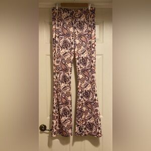 Nasty Gal Groovy Baby Floral Paisley Print Flare Pants Pull On High Waist US 10
